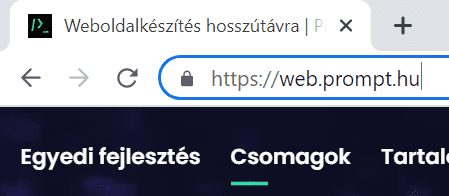 A web.prompt.hu URL-je mellett például lakat látható a böngésző címsávjában