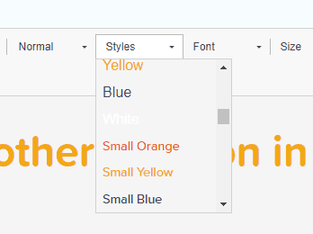 small orange, small yellow, small blue font styles as predefined formatting, selectable from the Style drop-down