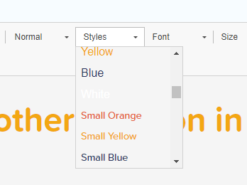 small orange, small yellow, small blue font styles as predefined formatting, selectable from the Style drop-down